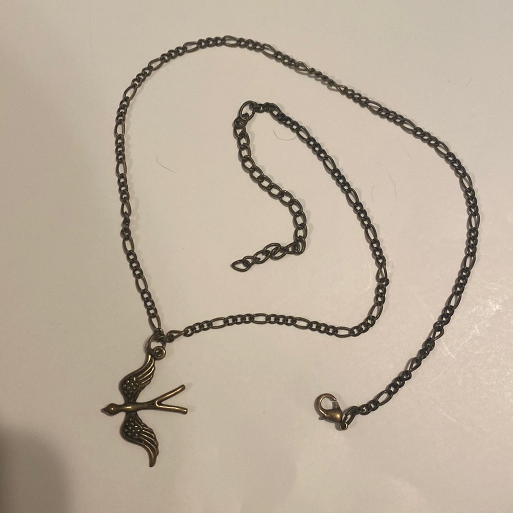 Bronze bird charm necklace